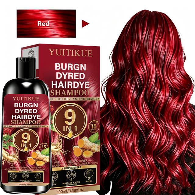 Burgundy Instant Hair Color Shampoo 9 IN 1 Ginseng Ginger Quick 15 Mins Hair Dye Cover Grey Hair DIY Home Hair Care 100ml