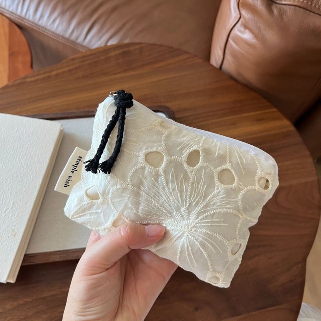 Retro Lace Embroidered Cosmetic Organizer Bag Mini Women's Makeup Bag Portable Coin Purse Wallet Cosmetics Lipstick Storage Bag