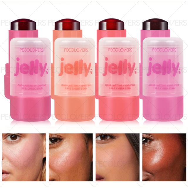 PECOLOVERS 3-in-1 Long-Lasting Waterproof Blush Stick - Jelly Texture, Fragrance-Free, Radiant Finish, Eyes & Cheeks
