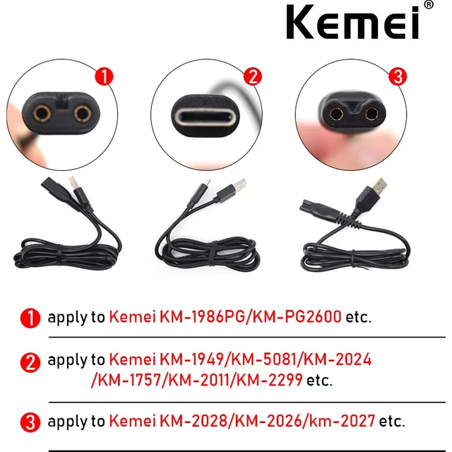 Original USB Power Charger Cable for Kemei 1986PG 1949 2028 2026 Professional Hair Clipper Hair Trimmer Machine Accessories