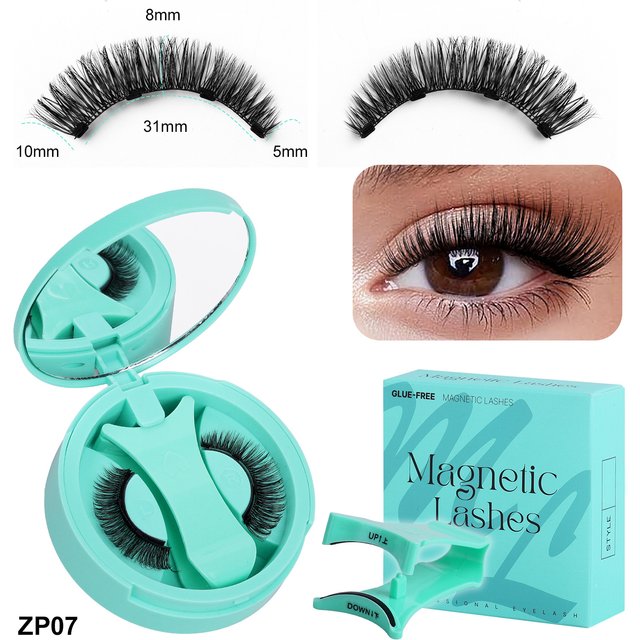 1 Pair Reusable Magnetic Eyelashes Natural Curly Fluffy Magnetic False Eyelashes No Glue Needed Lashes Makeup with Tweezer Set
