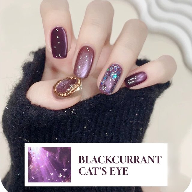 12ML 1pcs Winter Black Purple Glass Bead Magnetic Cat's Eye Gel Nail Polish 2025 New Style Popular Whitening Nail Polish