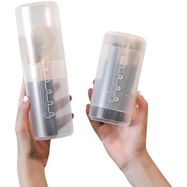 New Transparent Adjustable Height PVC Makeup Brush Holder Display Storage Cup Organizer With Lid Dustproof Toiletry Package Box