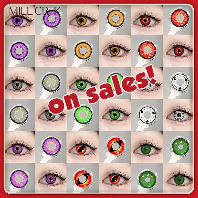 MILL CREEK 1 Pair Halloween Cosplay Red Contact Lenses Color Contact Lenses Anime Green Grey Contact Lenses Yellow Pupils Makeup