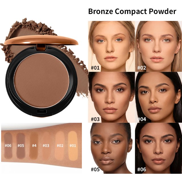 Matte Bronzing Powder 6 Shades Natural Warm Tone Buildable Contour Smooth Blendable Compact Travel Size Makeup For Face