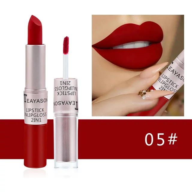 1PC Pink Lipstick Sexy Lip Gloss 2 in 1 Lip Tint Waterproof Long -Lasting Moisture Red Lip Matte Lipstick MakeUp for women