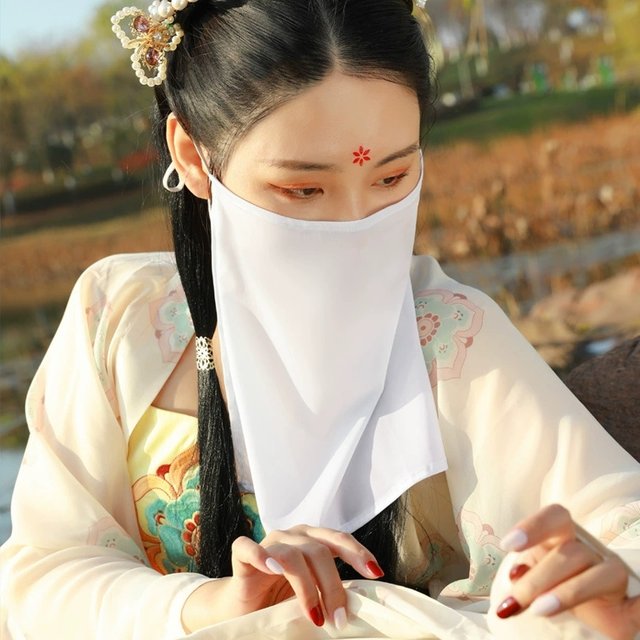Rideau de visage de Style chinois, voile de couleur unie pour femmes, Protection solaire, Costume Han Vintage, couvre-chef, masque de bijoux de mascarade