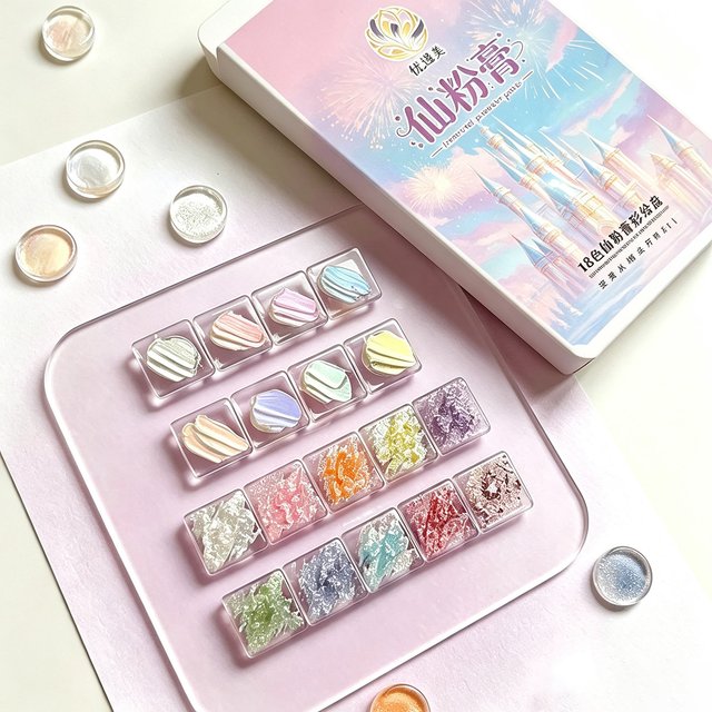 18‑Colors Fairy Nail Patting Gel Palette, Glitter No‑Wipe 3D Styling Gel, DIY Mixable Pigment Gel for Nail Art Gradient Blush