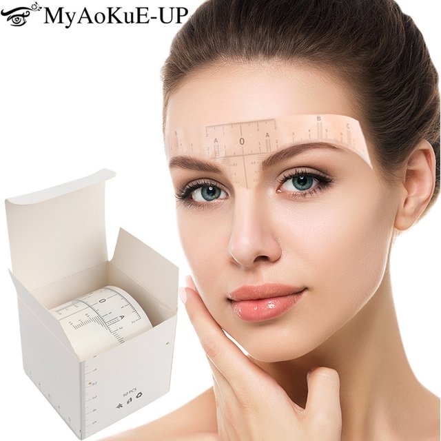 50pcs Disposable Microblading Eyebrow Ruler Stickers Eyebrows Shaping Brow Position Ruler Guide Sticker Permanent Makeup Tool