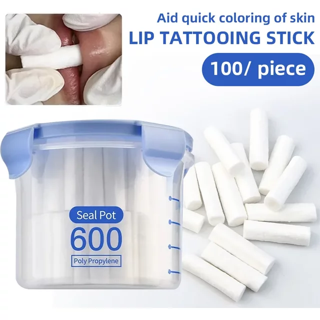 100PCS/box Disposable Lip Tattoo Skin Stretching Cotton Stick With Box Semi-Permanent Makeup Lip Embroidery Blush Recovery Tools