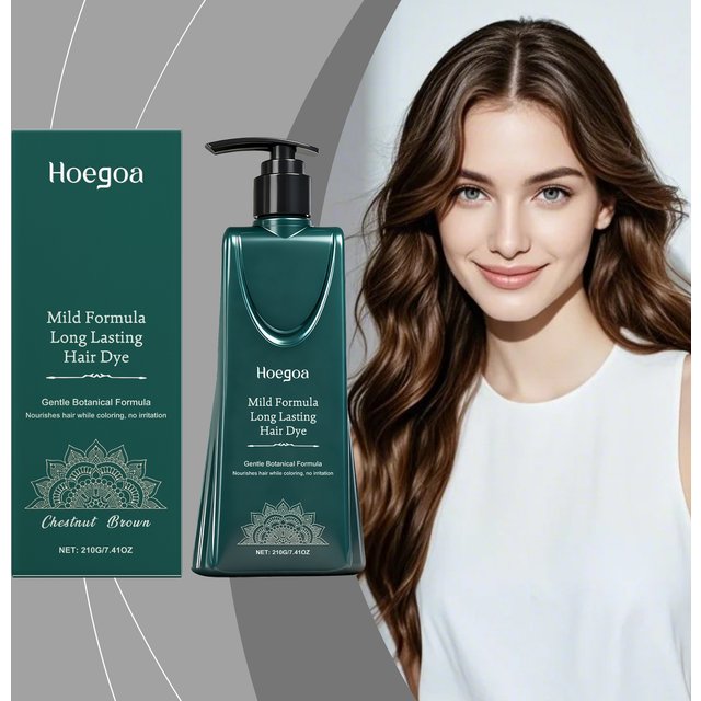 Hoegoa Botanical Hair Dye Shampoo Mild Formula Lasting Gray Coverage Natural Black Chestnut Brown Tea Black Hair Color Shampoo