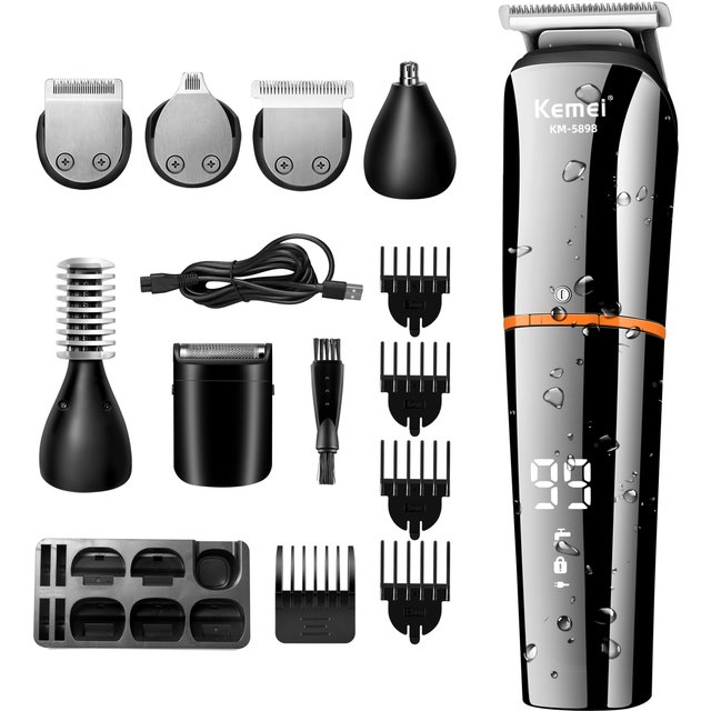 Kemei Waterproof 11-in-1 Men's Grooming Kit Electric Beard Trimmer Shaver Hair Clipper Rechargeable Nose Hair Trimmer KM-5898