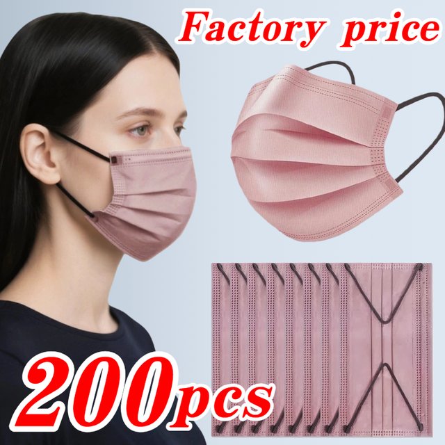 200Pcs Thickened Bean Paste Powder 4-Layer Disposable Face Masks - 200/100/50/10 Pieces with Elastic Band and Adjustable Nose Clip, Suitable for Parties, Travel, Outdoor Activities, Casual Wearers,