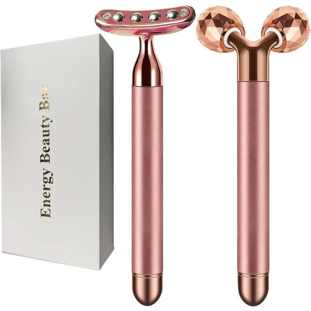 2 in 1 Face Massager Roller Electric 3D Roller and 24K Facial Pulse T Shape Massager Kit Arm Eye Nose Massager Skin Care Tools