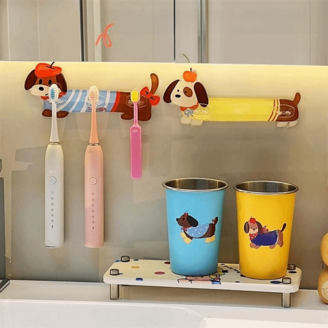 Dopamine Dachshund Toothbrush Holder Wall Mounted Waterproof Cartoon Bathroom Hook Multi-purpose Space Saving