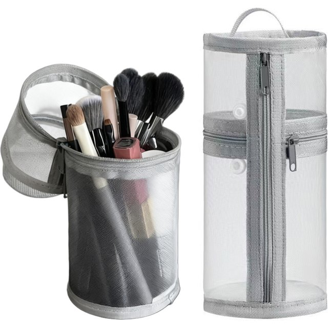Mesh Dual-use Makeup Brush Storage Bag Portable Brush Case Simple Large Capacity Brush Bucket Holder Travel Stand-up Pouch