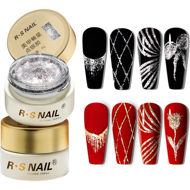 RSNAIL No Wipe Platinum Gel Nail Polish 8g Sparkle Painting Metallic Golden Silvery Liner Gel French Drawing Liner DIY Nail Art