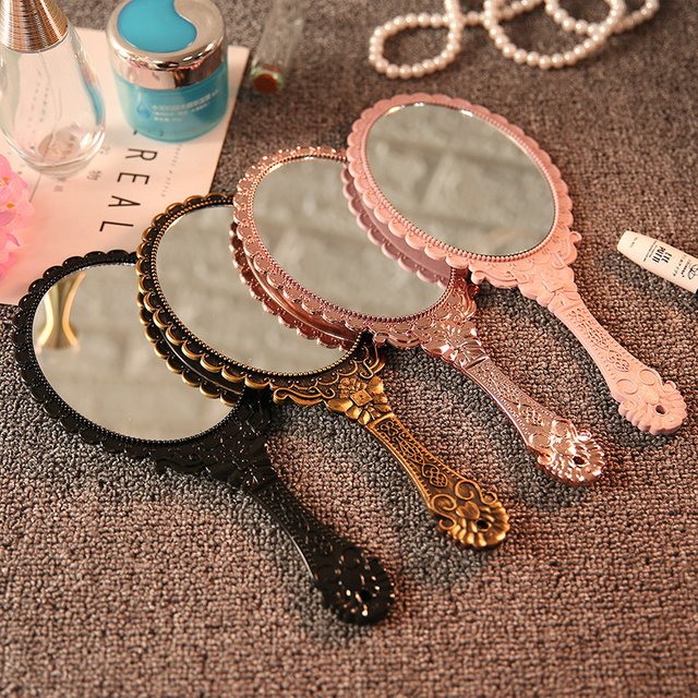 Portable Vintage Handheld Makeup Mirror Hand Hold Oval Cosmetic Mirrors European Style Noble Ancient Court Mirror Beauty Tool