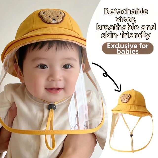 Nouveau chapeau de pêcheur anti-UV, chapeau de soleil réglable, masque facial détachable, chapeau seau pour enfants