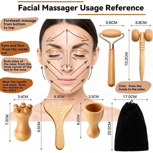 Outils de massage facial en bois : Rouleau, Planche de raclage, Masseur pour le cou et le visage, Lifting facial, Anti-rides, Madérothérapie, Beauté de la peau