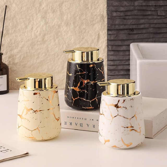 Marble Ceramic Emulsion Bottle Foam Hand Sanitizer Bottle Ceramic Shower Gel Bottle Household Bathroom Soap Dispensers 450ML