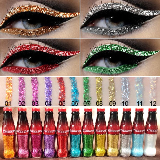 Ensemble d'eyeliner et de fard à paupières à paillettes imperméables, couleurs vives et durables