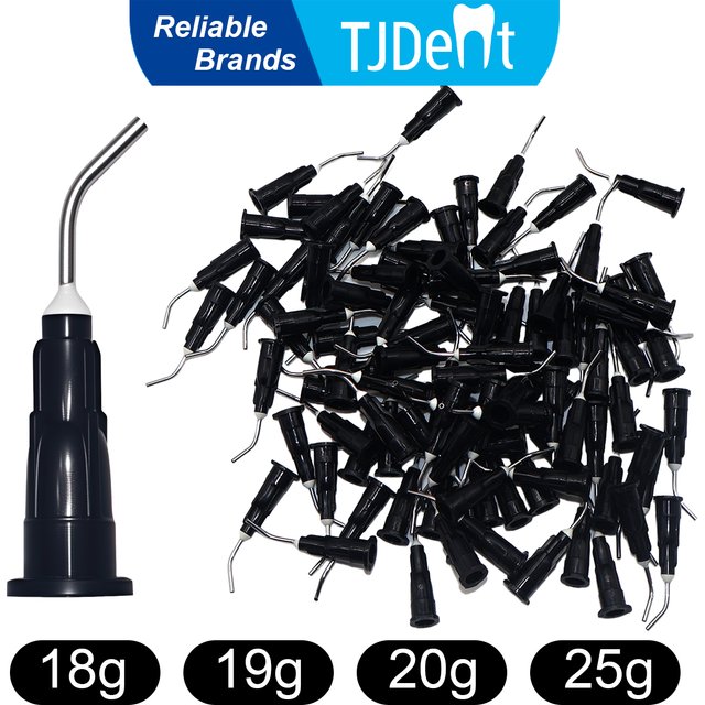 TJDent 100pcs/pack Dental Irrigation Bent Needle Tips Tooth Cleaning Oral Care Resin Disposable Applicator Dentistry Tools