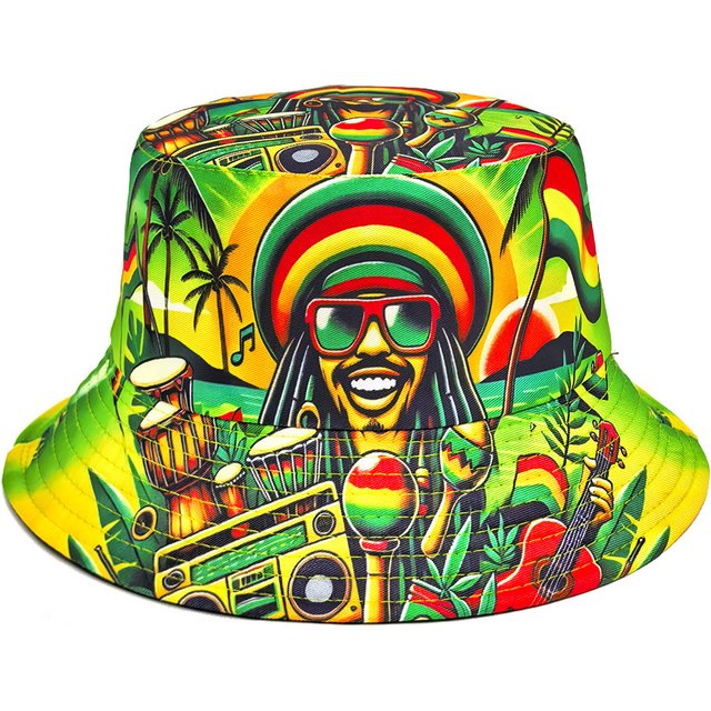 Fashion Singer Pattern Panama Unisex Summer Outdoor Sunscreen Bucket Hat Women Men Decorate Green Fisherman Caps Anti-Sun Hiphop