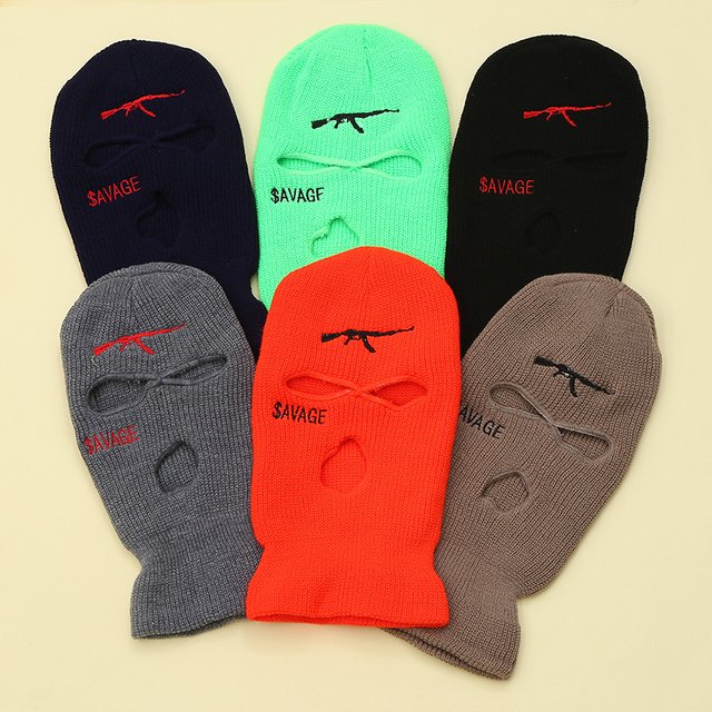 Masque facial complet à 3 trous, masque de Ski, cagoule d'hiver, casquette tricotée avec Logo brodé, couverture faciale pour pistolet pour Sports de plein air d'hiver