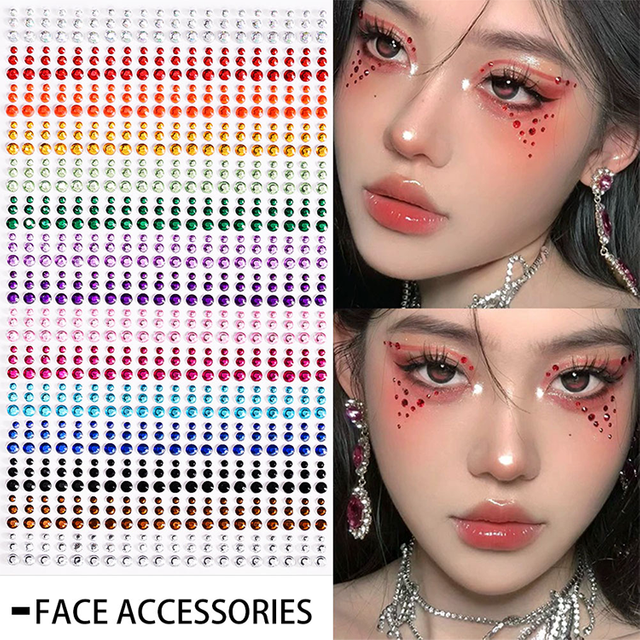 162/216/900pcs Eye&Face&Body Diamond Tattoos Stickers 3/4/5/6mm Colored Glitter Rhinestone Tattoo for Party Makeup Gem Accessory