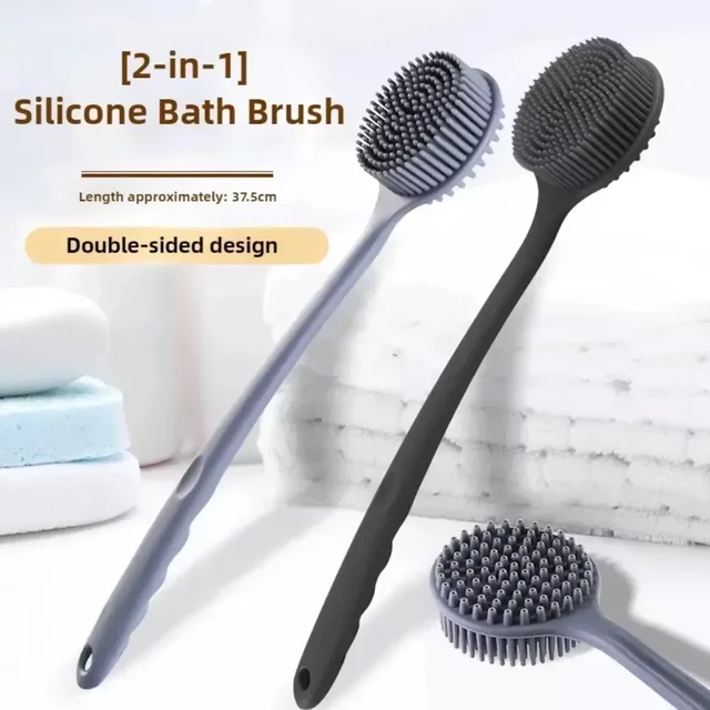 Soft Back Scrubber Brush Silicone Skin Massager Bath Shower Scrubbing Brush with Handle Body Wash Exfoliating Scrub Bath Supplie