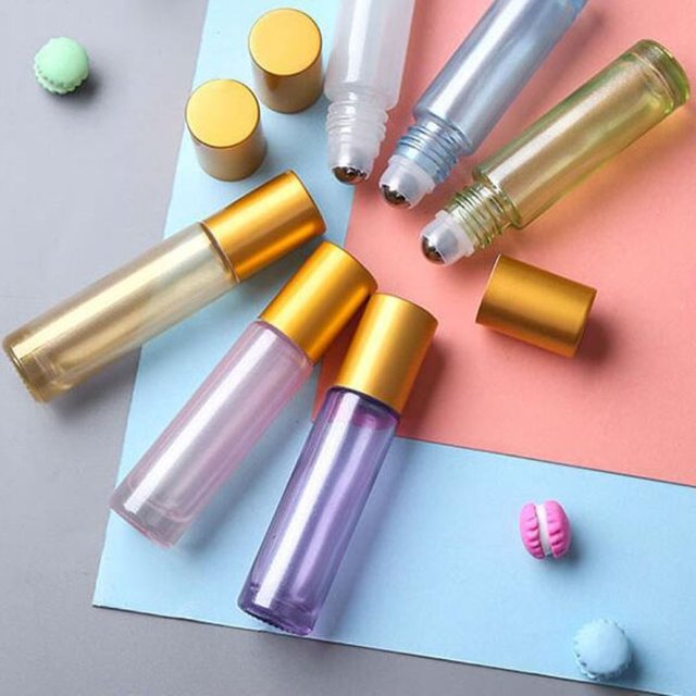 1x 6x 10ml Glass Roll On Bottle Translucent Color Roller Ball for Essential Oils Perfume Beads Lip Oil Eye Mini Portable Travel