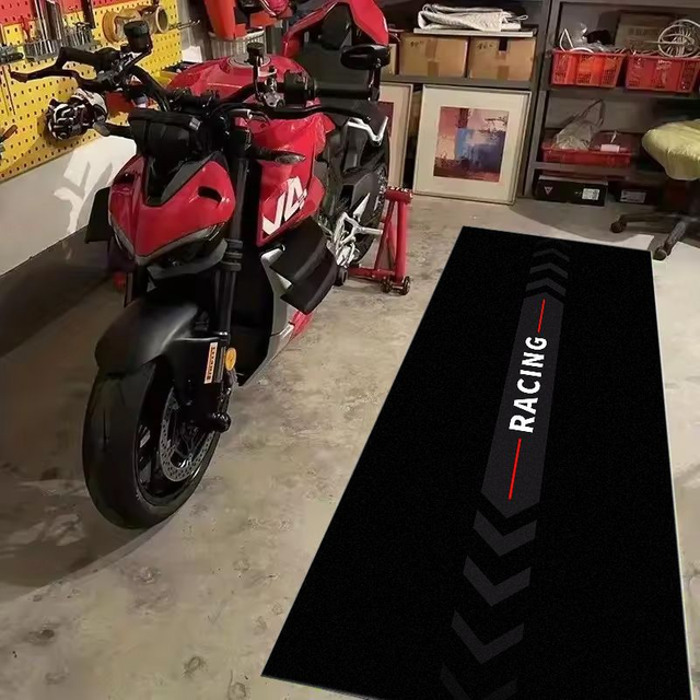 VIKAMA Racing Arrow Pattern Pit Mat Non Slip Oil Resistant Motorbike Parking Rug For Garage Motorcycle Maintenance Display Decor