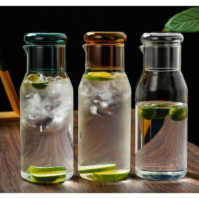 Bedside Water Carafe and Glass Set 850ml Glass Carafe with Tumbler Lid Nightstand Water Pitcher, Bathroom Mouthwash Dispenser