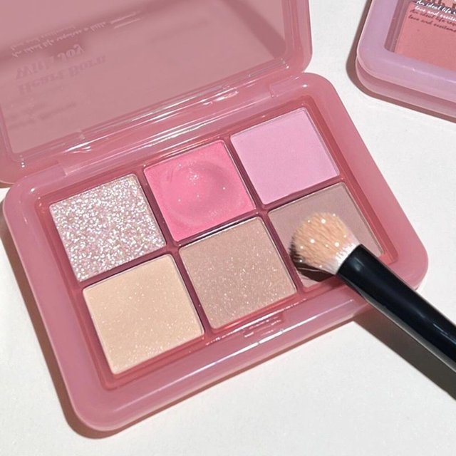 Korean 6-Color Pink Eyeshadow Palette Pearly Matte Glitter Highly Pigmented Rouge Tray Lasting Shimmer Eyeshadow Tray Eye Makeup