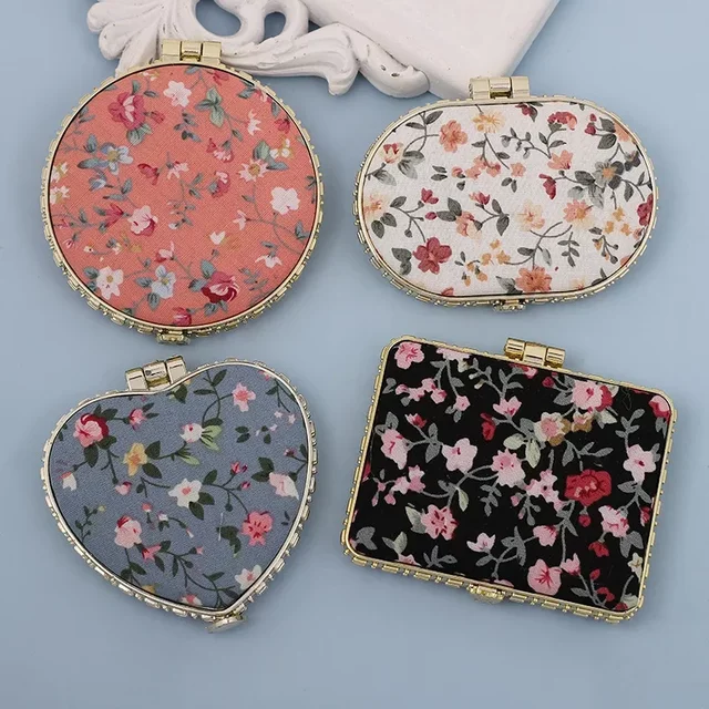 Portable Two - side Folding Make Up Mirror, 1pc Mini Pocket Floral Mirror, Vintage Cosmetic Mirrors for women Gift