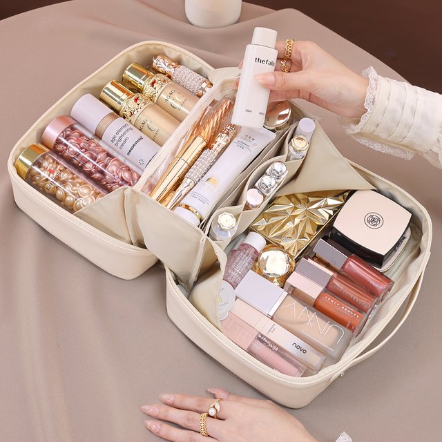 High Capacity Waterproof PU Leather Makeup Bag Women's Portable Travel Cosmetic Storage Bag Skin Care Wash Bag
