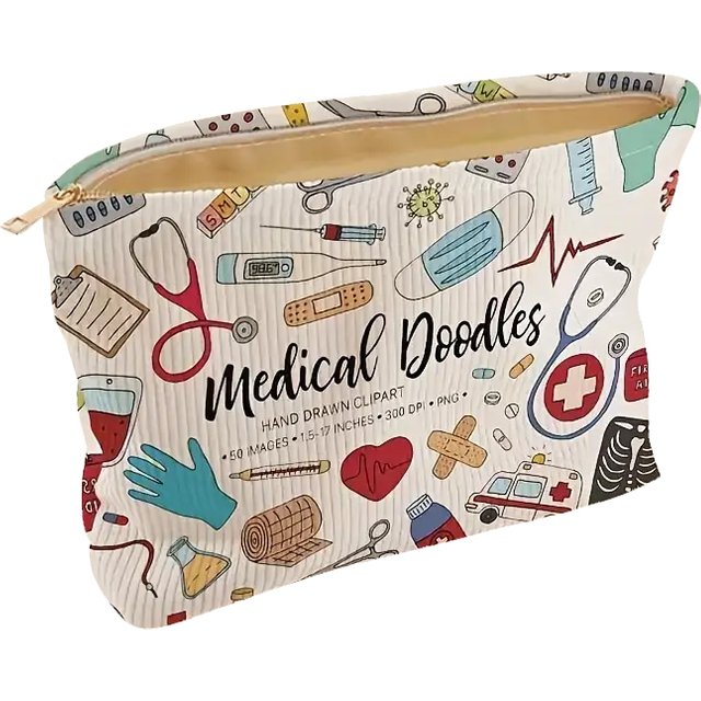 Medical-Themed Corduroy Cosmetic Bag Portable Storage Bag for Healthcare Professionals Nurses' Day Gift