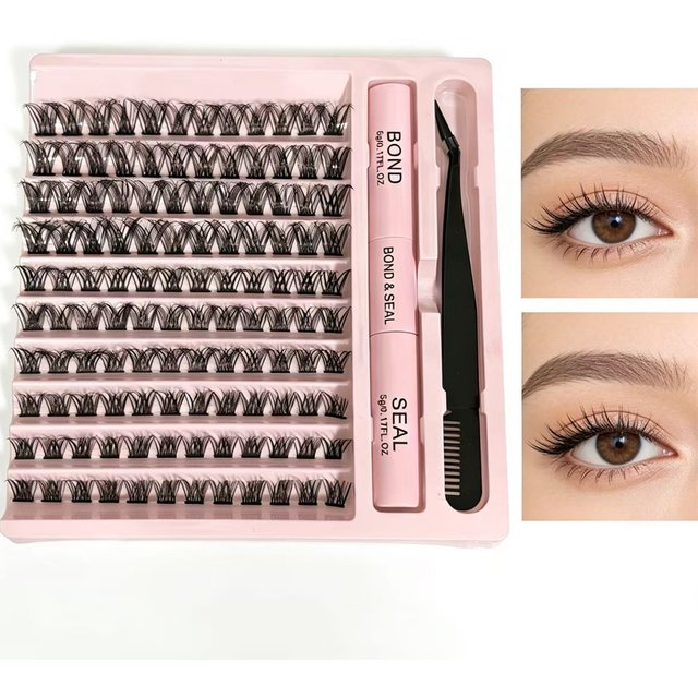 Kit d'extension de cils DIY, 120 bouquets de cils individuels, kit d'extension de cils volume D, bouquets de cils avec mascara et fixateur