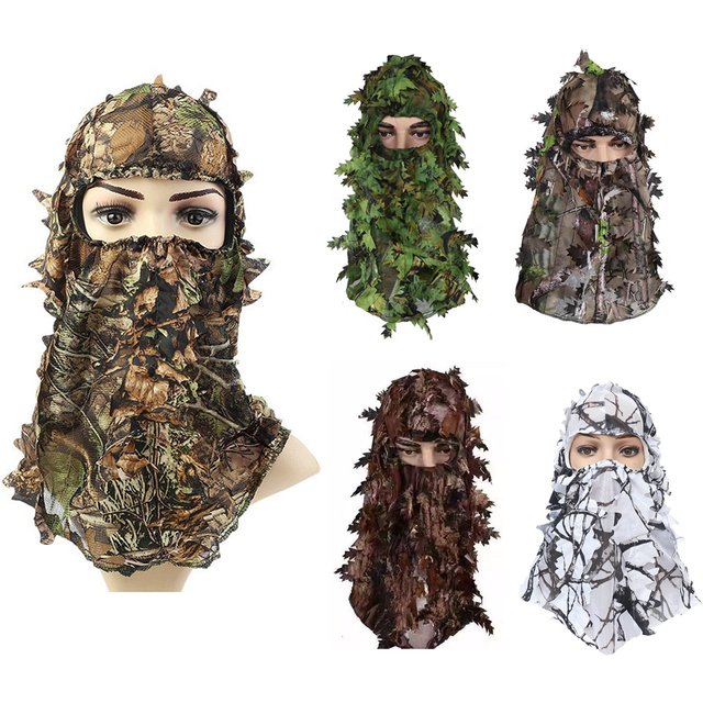 Masque facial de Camouflage à feuilles 3D pour l'extérieur, casquette de chasse, tête d'observation