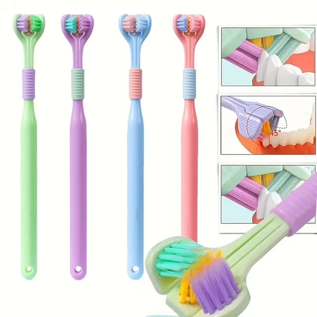 1pc Soft Bristle 3-sided Toothbrush Gentle Clean Adult Teeth Brush for Complete Gum Care Autism Sensory Design Oral Health Tool