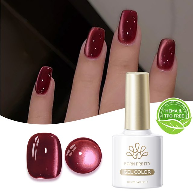 BORN PRETTY HEMA TPO FREE 10ml Dark Brown Red Glass Bead Cat Magnetic Gel Nail Polish Semi Permanent Soak Off UV LED Varnish