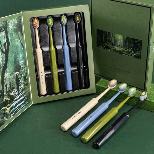4-piece gift box/2-piece set - high-end soft bristled mountain shaped toothbrush, efficient deep cleaning, essential toothbrush