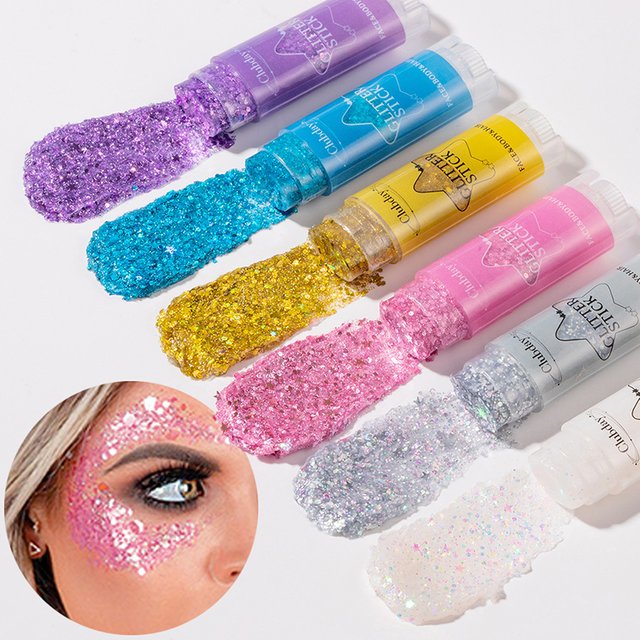 Face Body Sequins Glitter Gel Stick Makeup White Pearl Pink Highlighter Hair Painting Brighten Stage Makeup Flash Sequins Cream