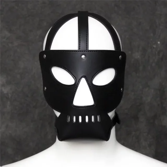 New Unisex Masks Role Play Metal Buckle Black PU Sexy Hood Masks Adult Cosplay Costumes Open Eye Nose Face Mask Halloween Party