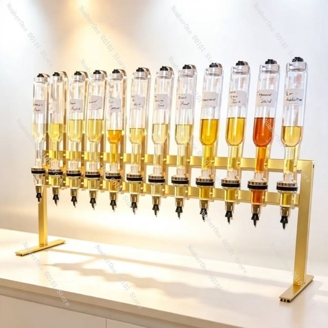 8 straight perfume racks, 12 gold aluminum alloy sub-packaging racks, pouring racks, wine dispensers, cabinets hung upside down