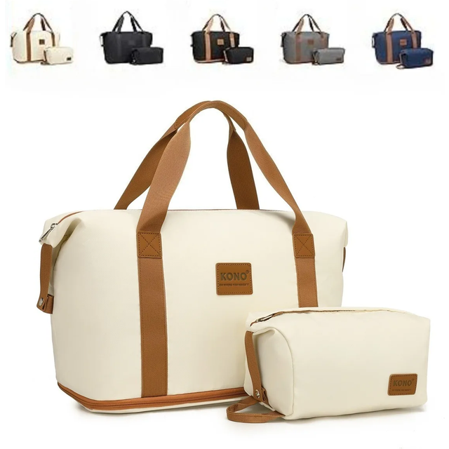 Kono 36L Expandable Water-Resistant Travel Duffel Bag & Cosmetic Pouch, Overnight, Gym, Hospital Bag, Carry On Hand Luggage