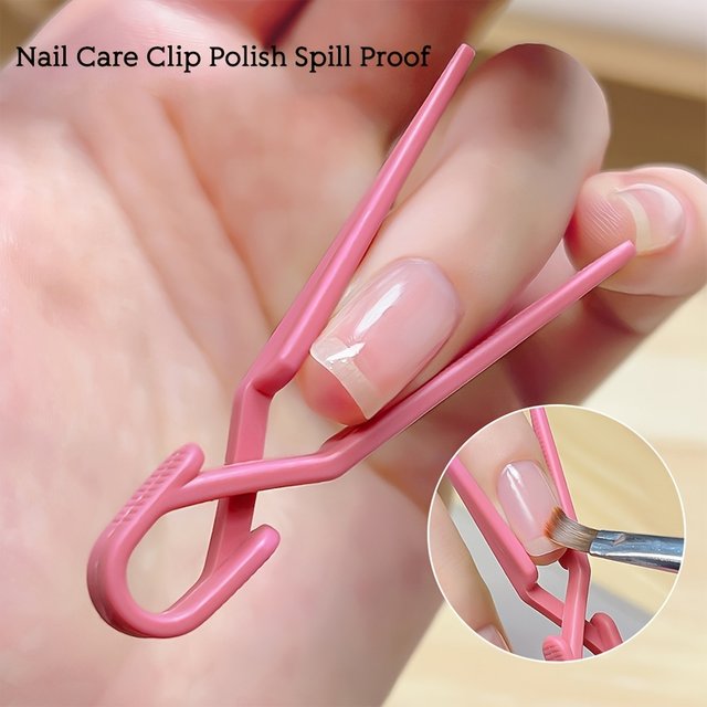 5pcs Pink Non-Slip Nail Care Clip Holders Set - Leak-Proof Polish & Gel Polish Remover Proof Clips, Sensitive Beige Manicure
