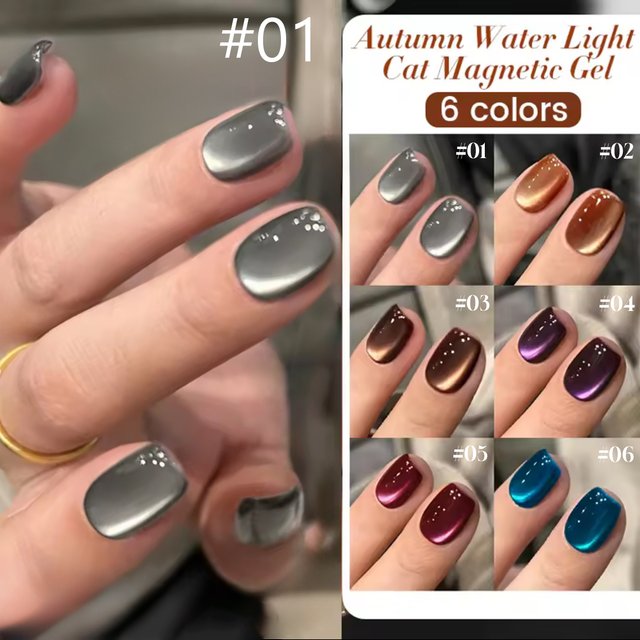 10ML 1-21pcs 2025 Autumn Winter Nail Art Grey Silk Glass Bead Magnet Cat Eye Gel Nail Polish French Tip Nails Black Nails