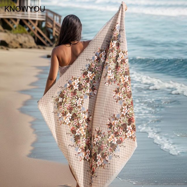 130*130Cm Square Scarf Women Elegant Sunscreen Shawl Floral Print Beach Wear Female Bikini Covers Up Fashion Wraps Pashmina